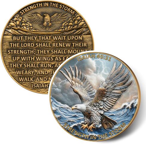 Patriotic Eagle Challenge Coin with Isaiah 40:31,“Strength in The Storm" American Freedom Commemorative Coin, Faith and Courage Gift for Patriots & Veterans in Saudi Arabia