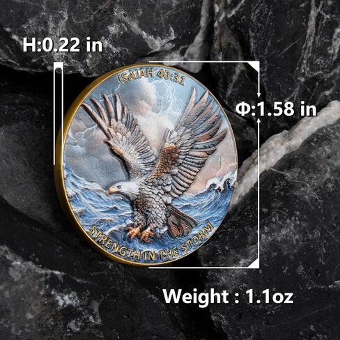 Patriotic Eagle Challenge Coin with Isaiah 40:31,“Strength in The Storm" American Freedom Commemorative Coin, Faith and Courage Gift for Patriots & Veterans in Saudi Arabia