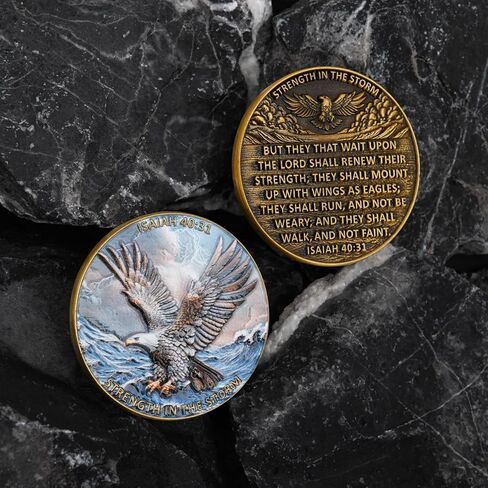 Patriotic Eagle Challenge Coin with Isaiah 40:31,“Strength in The Storm" American Freedom Commemorative Coin, Faith and Courage Gift for Patriots & Veterans in Saudi Arabia