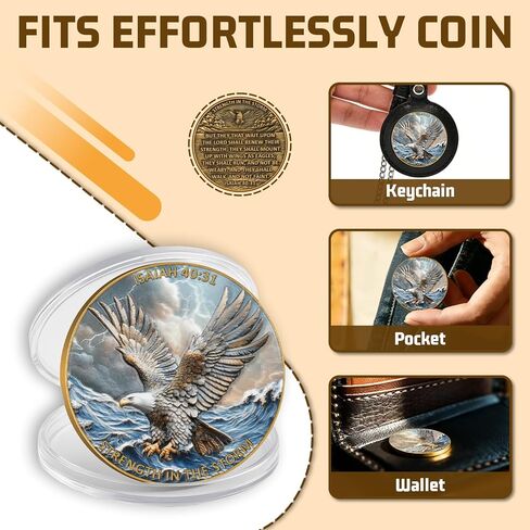 Patriotic Eagle Challenge Coin with Isaiah 40:31,“Strength in The Storm" American Freedom Commemorative Coin, Faith and Courage Gift for Patriots & Veterans in Saudi Arabia
