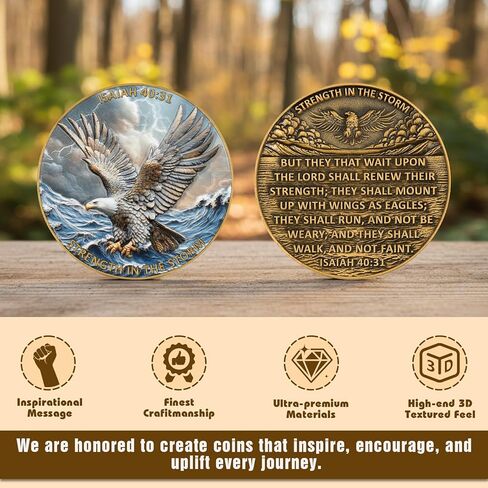 Patriotic Eagle Challenge Coin with Isaiah 40:31,“Strength in The Storm" American Freedom Commemorative Coin, Faith and Courage Gift for Patriots & Veterans in Saudi Arabia