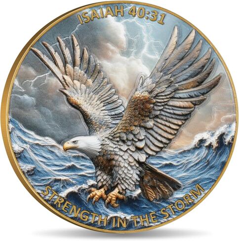 Patriotic Eagle Challenge Coin with Isaiah 40:31,“Strength in The Storm" American Freedom Commemorative Coin, Faith and Courage Gift for Patriots & Veterans in Saudi Arabia