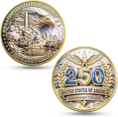 USA 250th Anniversary Commemorative Coin 1776-2026, Semiquincentennial Patriotic Challenge Coin with Bald Eagle and Mount Rushmore 3D Relief, American History Collectible Souvenir Gift for Veterans in Saudi Arabia