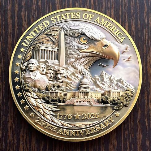 USA 250th Anniversary Commemorative Coin 1776-2026, Semiquincentennial Patriotic Challenge Coin with Bald Eagle and Mount Rushmore 3D Relief, American History Collectible Souvenir Gift for Veterans in Saudi Arabia