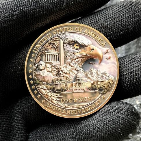 USA 250th Anniversary Commemorative Coin 1776-2026, Semiquincentennial Patriotic Challenge Coin with Bald Eagle and Mount Rushmore 3D Relief, American History Collectible Souvenir Gift for Veterans in Saudi Arabia