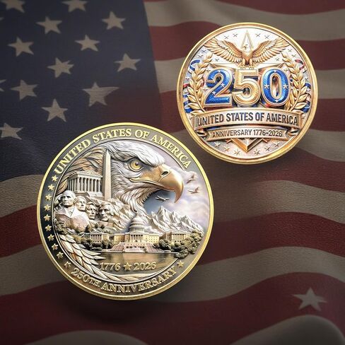 USA 250th Anniversary Commemorative Coin 1776-2026, Semiquincentennial Patriotic Challenge Coin with Bald Eagle and Mount Rushmore 3D Relief, American History Collectible Souvenir Gift for Veterans in Saudi Arabia