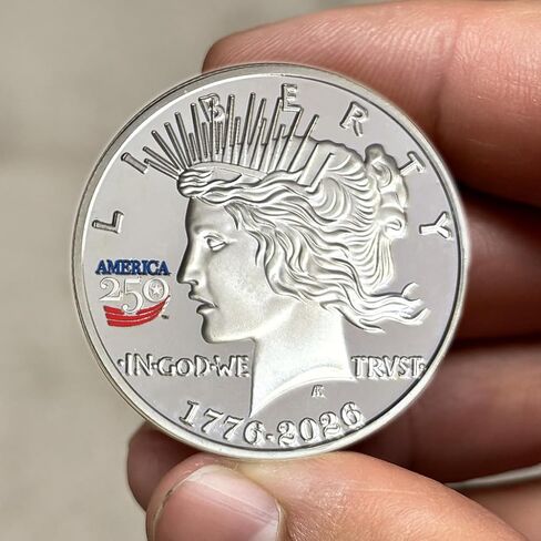Proud Patriots America 250th Anniversary Peace Dollar Nickel Proof Coin – 1776-2026 Double-Dated Tribute with Red, White & Blue Privy Mark – 39mm Non-Monetary Collectible in Saudi Arabia