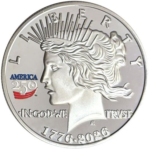 Proud Patriots America 250th Anniversary Peace Dollar Nickel Proof Coin – 1776-2026 Double-Dated Tribute with Red, White & Blue Privy Mark – 39mm Non-Monetary Collectible in Saudi Arabia