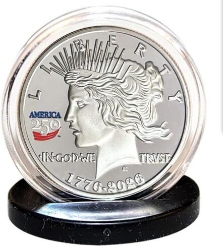 Proud Patriots America 250th Anniversary Peace Dollar Nickel Proof Coin – 1776-2026 Double-Dated Tribute with Red, White & Blue Privy Mark – 39mm Non-Monetary Collectible in Saudi Arabia