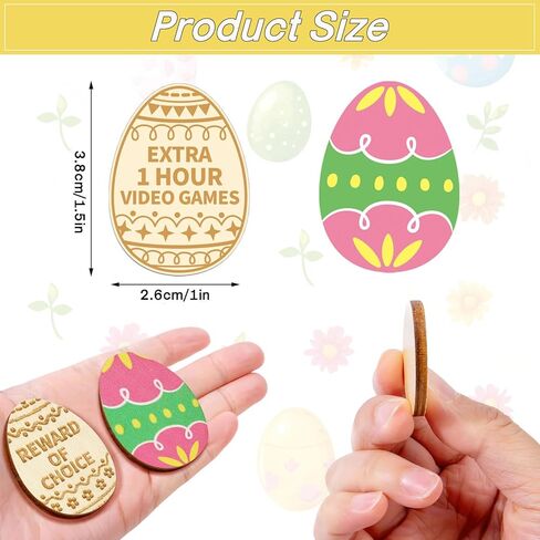 Jansun 24PCS Easter Egg Tokens, Easter Egg Fillers Wooden Easter Reward Tokens Coins with Engraved Sayings Basket Stuffers Fillers for Family Hunt Easter Activities Party Favors in Saudi Arabia
