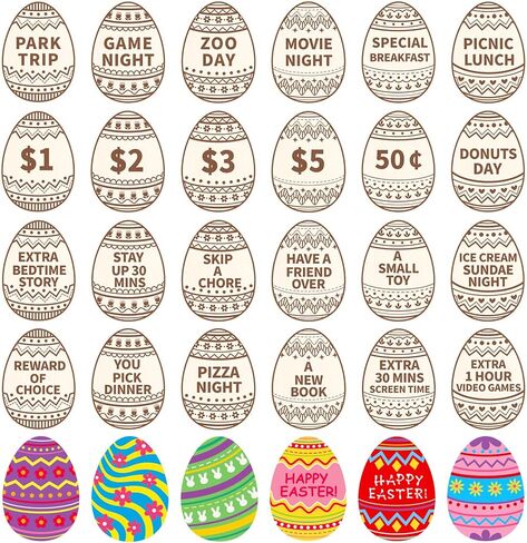 Jansun 24PCS Easter Egg Tokens, Easter Egg Fillers Wooden Easter Reward Tokens Coins with Engraved Sayings Basket Stuffers Fillers for Family Hunt Easter Activities Party Favors in Saudi Arabia