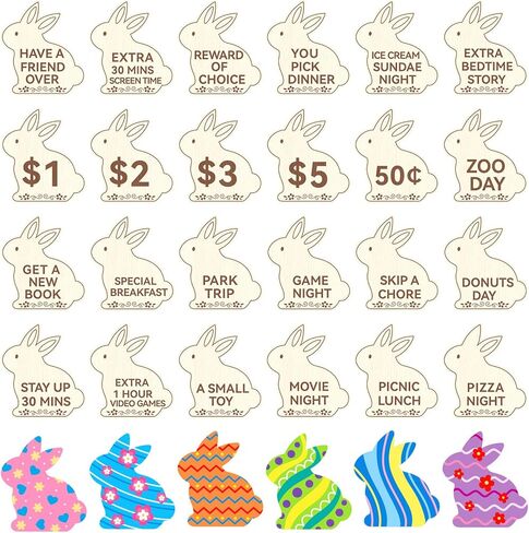 Jansun 24PCS Easter Egg Tokens, Easter Egg Fillers Wooden Easter Reward Tokens Coins with Engraved Sayings Basket Stuffers Fillers for Family Hunt Easter Activities Party Favors in Saudi Arabia