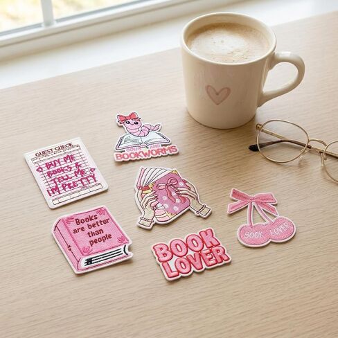 23PCS Pink Book Lover Embroidery Patches Iron On Aesthetic Reading Quote Bookish Applique for Jackets Bags Hats DIY Clothing Accessories in Kuwait