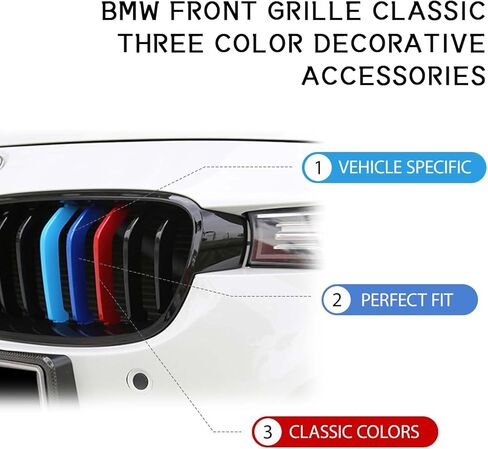 Three Colored Stripe Grille Insert Trims for BMW, M-Colored Snap-on Strips Grille Insert Trims Compatible with BMW 2013-2019 F30 F35 3 Series 11-Beam Grilles Classic, Easy Installation (11 Beams) in Saudi Arabia