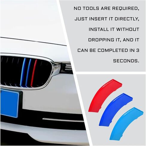 Three Colored Stripe Grille Insert Trims for BMW, M-Colored Snap-on Strips Grille Insert Trims Compatible with BMW 2013-2019 F30 F35 3 Series 11-Beam Grilles Classic, Easy Installation (11 Beams) in Saudi Arabia
