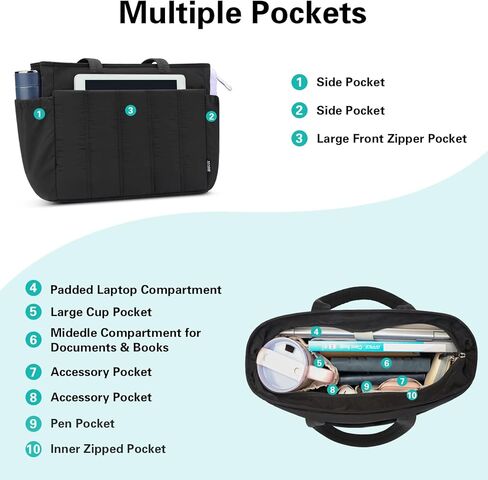 TECOOL Puffy Tote Bag for Women, Lightweight Work Bag Handbag with Cup Holder, 15.6-16 Inch Laptop Shoulder Bag in Saudi Arabia