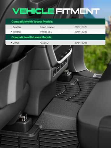 سجادات أرضية YHTAUTO وسجادة شحن متوافقة مع 2024-2026 Lexus GX550 وToyota Land Cruiser/Prado 250 5 مقاعد، وبطانات أرضية TPE للحماية من جميع الأحوال الجوية، تناسب مخصص، الصف الأول والثاني وسجادة صندوق السيارة، مجموعة من 4 قطع in Kuwait