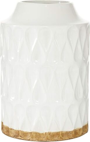 Deco 79 Porcelain Ceramic Geometric Decorative Vase Centerpiece Vase with Brown Base, Flower Vase for Home Decoration 8" x 8" x 16", White in Saudi Arabia