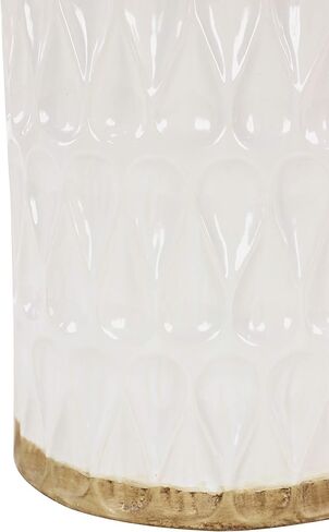 Deco 79 Porcelain Ceramic Geometric Decorative Vase Centerpiece Vase with Brown Base, Flower Vase for Home Decoration 8" x 8" x 16", White in Saudi Arabia