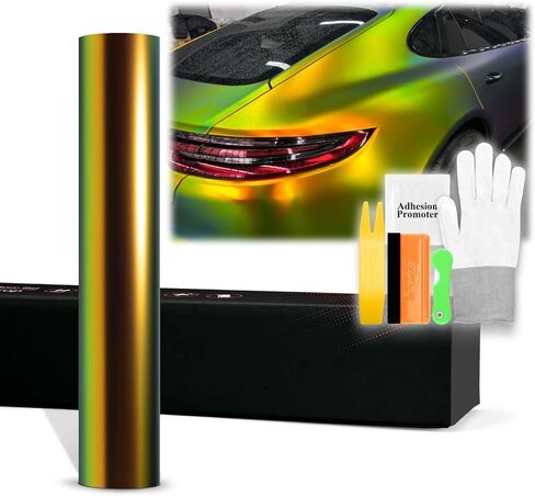 20"x53" (1.6FTX4.4FT) Orange Green PET Neo Holographic Satin Vinyl Wrap Auto Car Sticker Decal Film Sheet Bubble Free Air Release Technology with Tool Kit in Kuwait