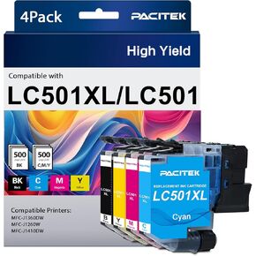 LC501XL LC501 Ink Cartridges for Brother Printer Work Smart MFC-J1360DW MFC-J1260W MFC-J1260DW MFC-J1410DW MFCJ1360DW MFCJ1260W MFCJ1260DW MFCJ1410DW 1360 1260 1410 (4 Pack) in Kuwait