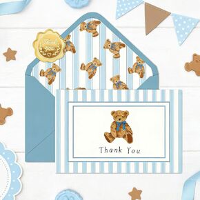 JarThenaAMCS 24 Pack Bear Thank You Cards Blue Stripe Bear Greeting Cards with Envelopes Stickers Cute Blank Note Card for Birthday Baby Shower Party Supplies, 4 x 6 Inch in Saudi Arabia