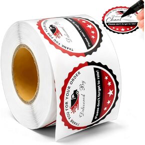 2 Inch Thank You for Your Order Stickers, Writable Delivered By Name, 5 Star Review Delivery Labels, Reminder for Food Delivery & Takeout Drivers, Round Black, 500 Pcs (1) in Saudi Arabia