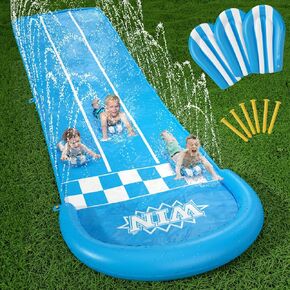 Jasonwell Slip and Water Slide - 20Ft Heavy Duty Lawn Slip Waterslide for Kids Adults with Splash Sprinkler N 3 Bodyboards Backyard Summer Outside Outdoor Water Play Toys (Race-3Lanes) in Saudi Arabia