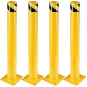 4-Pack 48 Inch Steel Safety Bollards, 4.5 Inch Diameter Parking Bollard Post with 16 Anchor Bolts, Yellow Safety Steel Bollard Post for Driveway Barrier, Traffic Control & Storefront Protection in Saudi Arabia