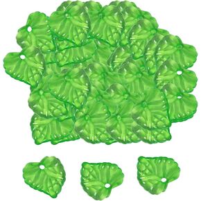 100PCS Acrylic Flower Bead Lotus Leaf Pendant 15x15mm Transparent Green Vein Design Jewelry Plant Beads for DIY Jewelry Making Necklaces Bracelets Keychains in Kuwait