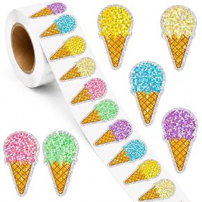 500 Pcs 1.5 Inch Glitter Ice Cream Stickers Roll, 6 Colors Sparkly Cone Stickers Self-Adhesive Labels Party Favors Scrapbooking Summer Crafts Birthday Decorations Classroom Reward Stickers in Saudi Arabia