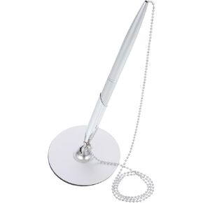 Totority Wear-resistant Hotel Signing Pen with Chain and Fixed Stand, Silver Business Counter Ballpoint Pen for Office and Reception Use in Saudi Arabia