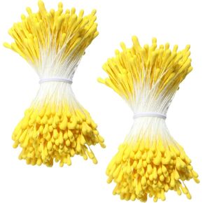Dplolng 800 Pcs Flower Stamens,2mm Double Head Flower Stamen Artificial Floral Stamen Handmade Stamens for Flowers Making DIY Crafts Scrapbook Decoration(Yellow) in Kuwait