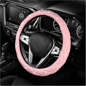 Diamond Soft Leather Steering Wheel Cover, 15" Anti-Slip Steering Wheel Protector w/Crystal Rhinestones, Bling Car Wheels Cover Universal Interior Accessories for Women Girls (Pink) in Saudi Arabia