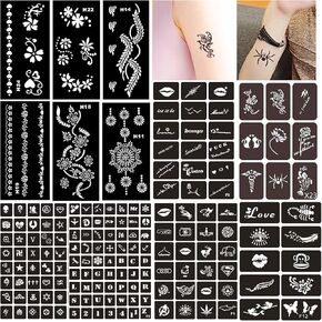 8 Sheets Large Henna Stencils for Body Art, Reusable Self-Adhesive Templates for Hand & Arm, Floral Hand Designs Temporary Tattoos in Saudi Arabia