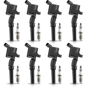 Set of 8 Ignition Coil Pack and Platinum Spark Plugs Compatible with Ford F150 E150 E250 Expedition Explorer Mustang Lincoln Navigator Mercury Mountaineer 1998-2008 4.6L 5.4L V8 Replaces FD503 SP493 in Saudi Arabia