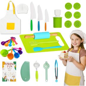 32 pcs Kids Cooking&Kids Baking Sets，for Real Cooking Baking，Montessori Kitchen Tools for Toddlers，with Chef's hat and Apron, A Role-Playing Gift for Boys and Girls Aged 3+ Years Old in Saudi Arabia