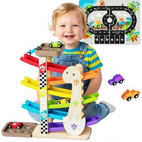 Toys for 1 2 Year Old Boy, Dinosaur Themed Wooden Car Ramp, Gifts for 1 2 Year Old in Saudi Arabia