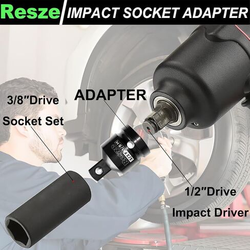Resze 2PCS Impact Socket Adapter and Reducer Set, 1/2"to 3/8" Drive Socket Adapter Set, Square Adapter Breaker Bar Wrench Conversion Kit Mechanic tools in Saudi Arabia