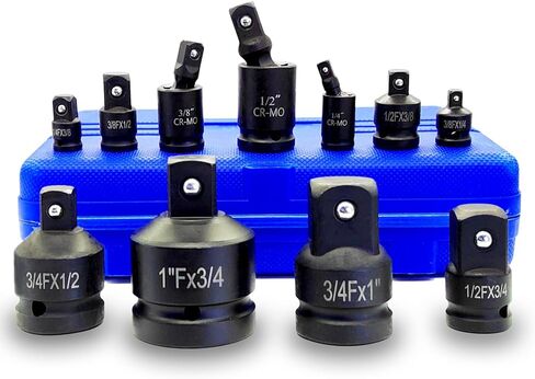 10 Pieces Impact Swivel Socket Set, Cr-Mo Steel, 1/4 and 1/2 to 3/8 Impact Adapter and Reducer Set, Universal Joint Socket Set and 1/4" 3/8" 1/2" Cr-V Steel Drill Adapter in Saudi Arabia
