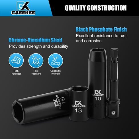 27PCS 3/8" Drive Metric Impact Socket Set,Deep and Shallow, 7mm to 19mm, 6-Point, Cr-V Steel, Includes Drill Socket Adapter in Saudi Arabia
