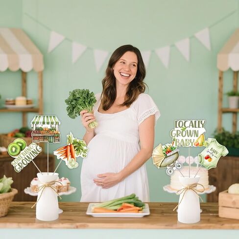 24Pcs Locally Grown Baby Shower Decorations, Locally Grown Baby Centerpiece Sticks Farmers Market Theme Baby Shower Table Decor for Girl Fruit Vegetable Garden Farm Baby Shower Party Supplies in Saudi Arabia