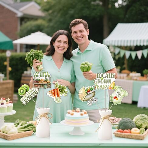 24Pcs Locally Grown Baby Shower Decorations, Locally Grown Baby Centerpiece Sticks Farmers Market Theme Baby Shower Table Decor for Girl Fruit Vegetable Garden Farm Baby Shower Party Supplies in Saudi Arabia