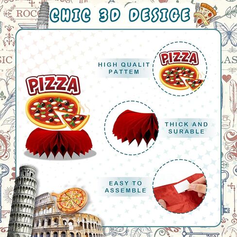 9Pcs Italy Themed Honeycomb Centerpieces, Italian Party Decorations Table Toppers with Pizza Pasta Italy Flag for Italian Night, Fiesta Party, Birthday Party Supplies in Kuwait