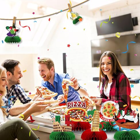 9Pcs Italy Themed Honeycomb Centerpieces, Italian Party Decorations Table Toppers with Pizza Pasta Italy Flag for Italian Night, Fiesta Party, Birthday Party Supplies in Kuwait