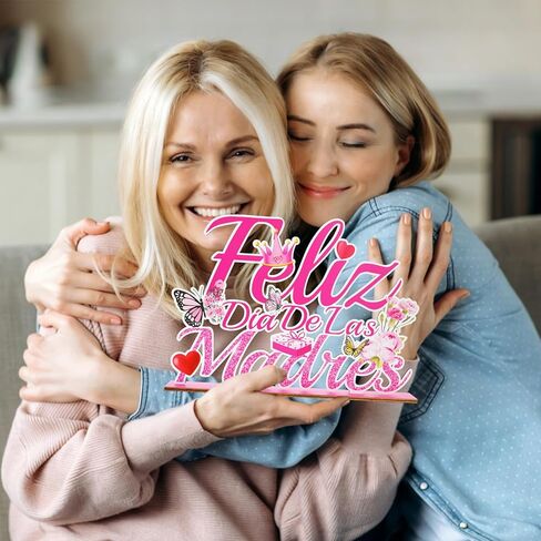 ديكورات Feliz Dia De Las Madres قطعة مركزية للطاولة الخشبية مقاس 11.81 × 8.26 بوصة ديكورات عيد الأم الإسبانية للحفلات وعيد الأم السعيد منضدية للمنزل رف المكتب لوازم الديكور in Kuwait