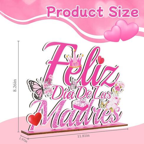 ديكورات Feliz Dia De Las Madres قطعة مركزية للطاولة الخشبية مقاس 11.81 × 8.26 بوصة ديكورات عيد الأم الإسبانية للحفلات وعيد الأم السعيد منضدية للمنزل رف المكتب لوازم الديكور in Kuwait