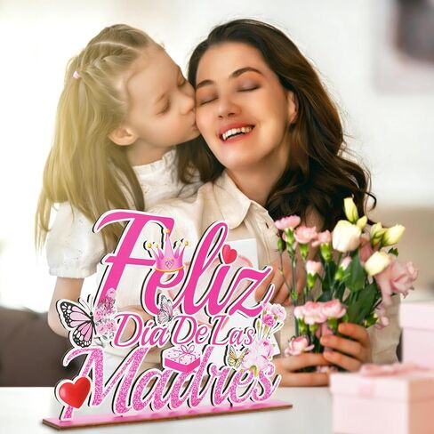 ديكورات Feliz Dia De Las Madres قطعة مركزية للطاولة الخشبية مقاس 11.81 × 8.26 بوصة ديكورات عيد الأم الإسبانية للحفلات وعيد الأم السعيد منضدية للمنزل رف المكتب لوازم الديكور in Kuwait