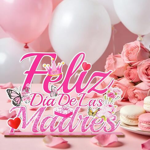 ديكورات Feliz Dia De Las Madres قطعة مركزية للطاولة الخشبية مقاس 11.81 × 8.26 بوصة ديكورات عيد الأم الإسبانية للحفلات وعيد الأم السعيد منضدية للمنزل رف المكتب لوازم الديكور in Kuwait