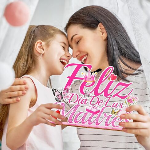 ديكورات Feliz Dia De Las Madres قطعة مركزية للطاولة الخشبية مقاس 11.81 × 8.26 بوصة ديكورات عيد الأم الإسبانية للحفلات وعيد الأم السعيد منضدية للمنزل رف المكتب لوازم الديكور in Kuwait